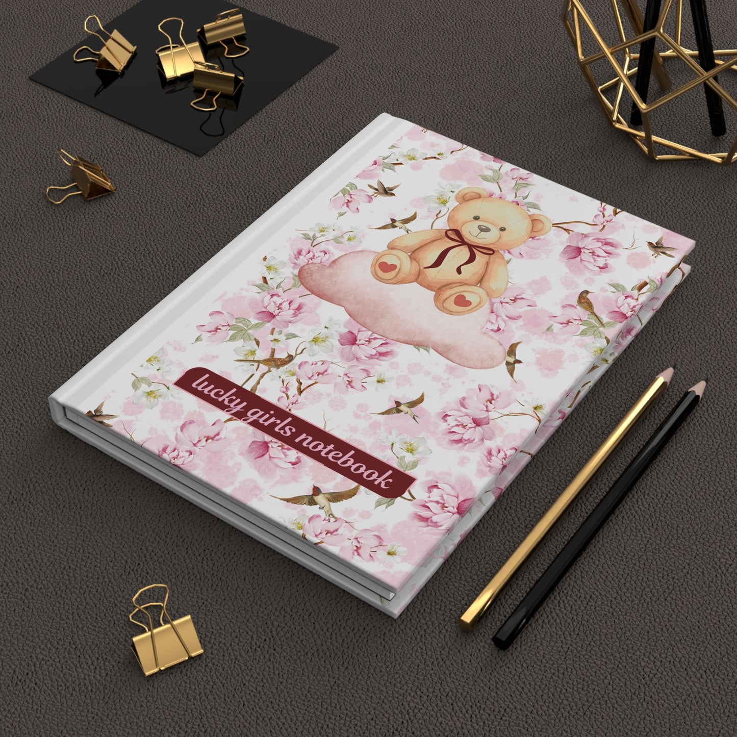 Floral Teddy Hardcover Journal — "Lucky Girl's Notebook"