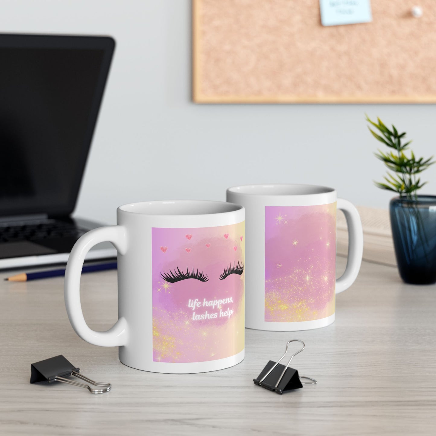 Pink Pastel Eyelash Ceramic Mug — Cute Makeup Lover Coffee Cup