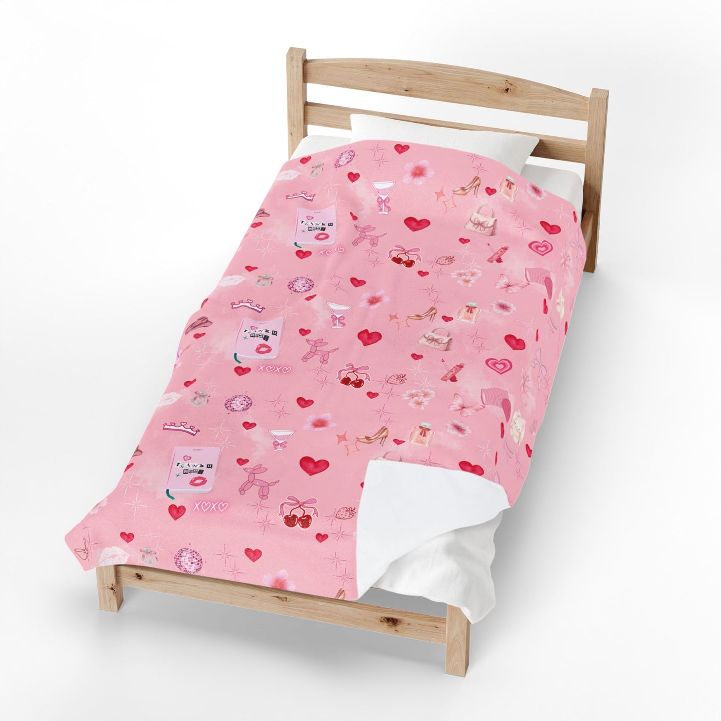 Velveteen Plush Blanket — Cute Girly Pink Cozy Throw