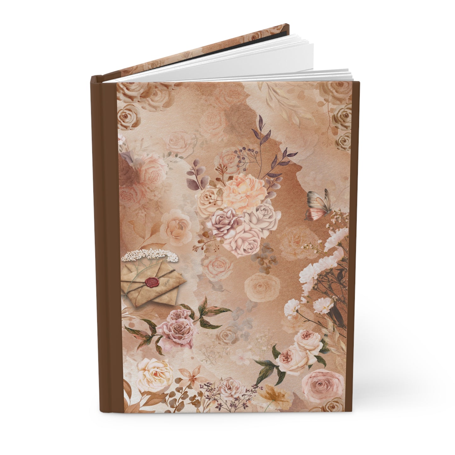 Floral Vintage Letter Hardcover Journal — Matte Rose Garden Notebook for Writing & Gifts