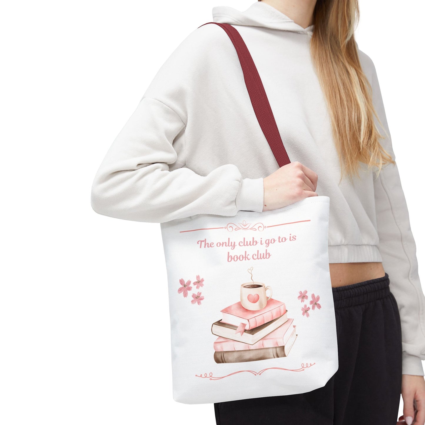 Tote Bag — 'The only club I go to is book club' Floral Canvas Tote
