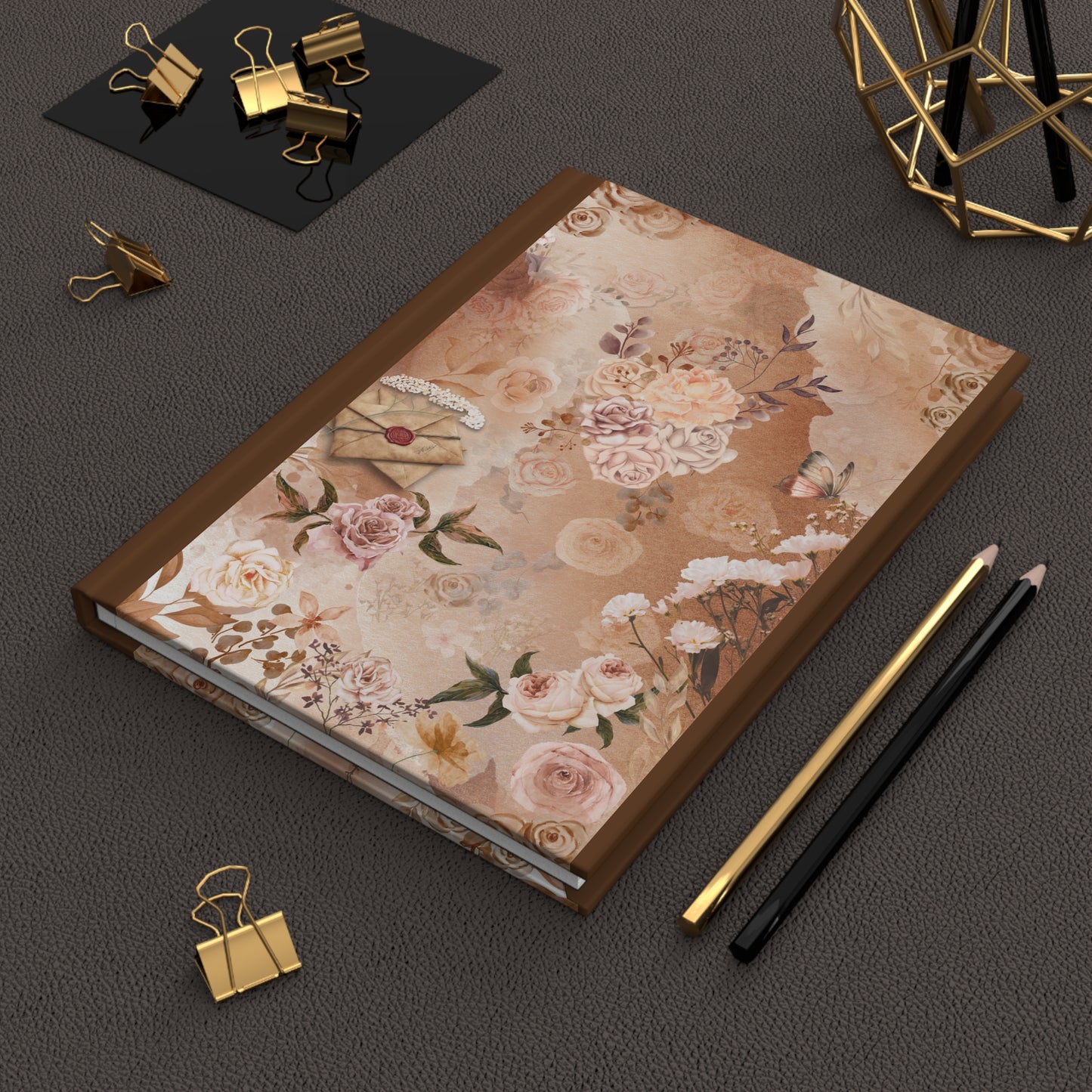 Floral Vintage Letter Hardcover Journal — Matte Rose Garden Notebook for Writing & Gifts