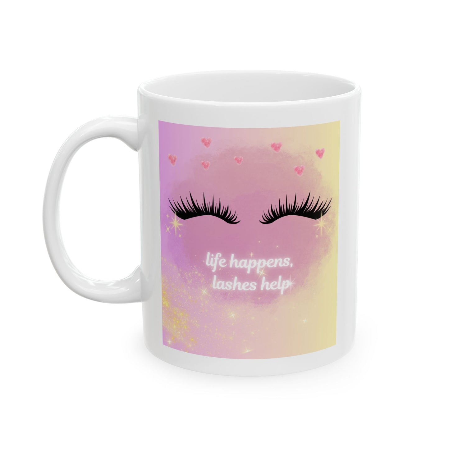 Pink Pastel Eyelash Ceramic Mug — Cute Makeup Lover Coffee Cup