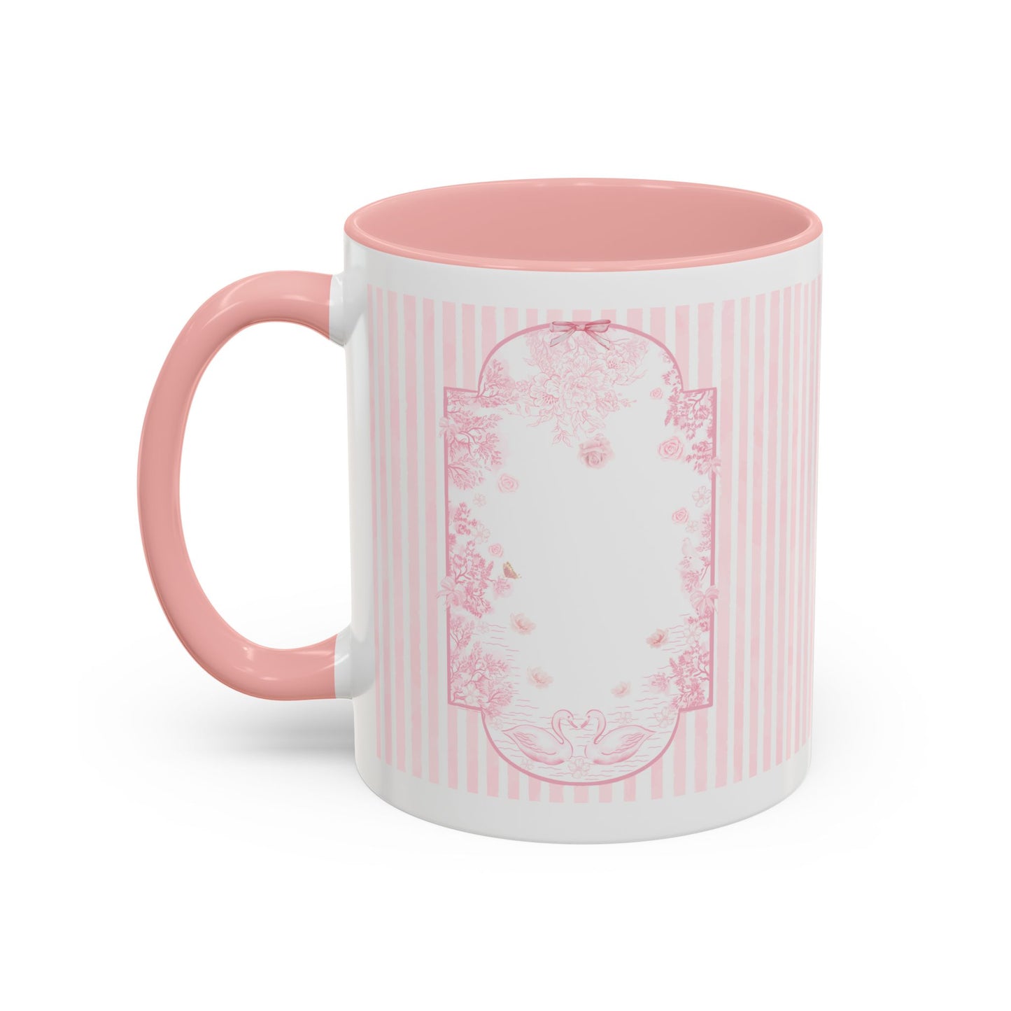 Pink Striped Accent Coffee Mug — Floral Frame 11oz