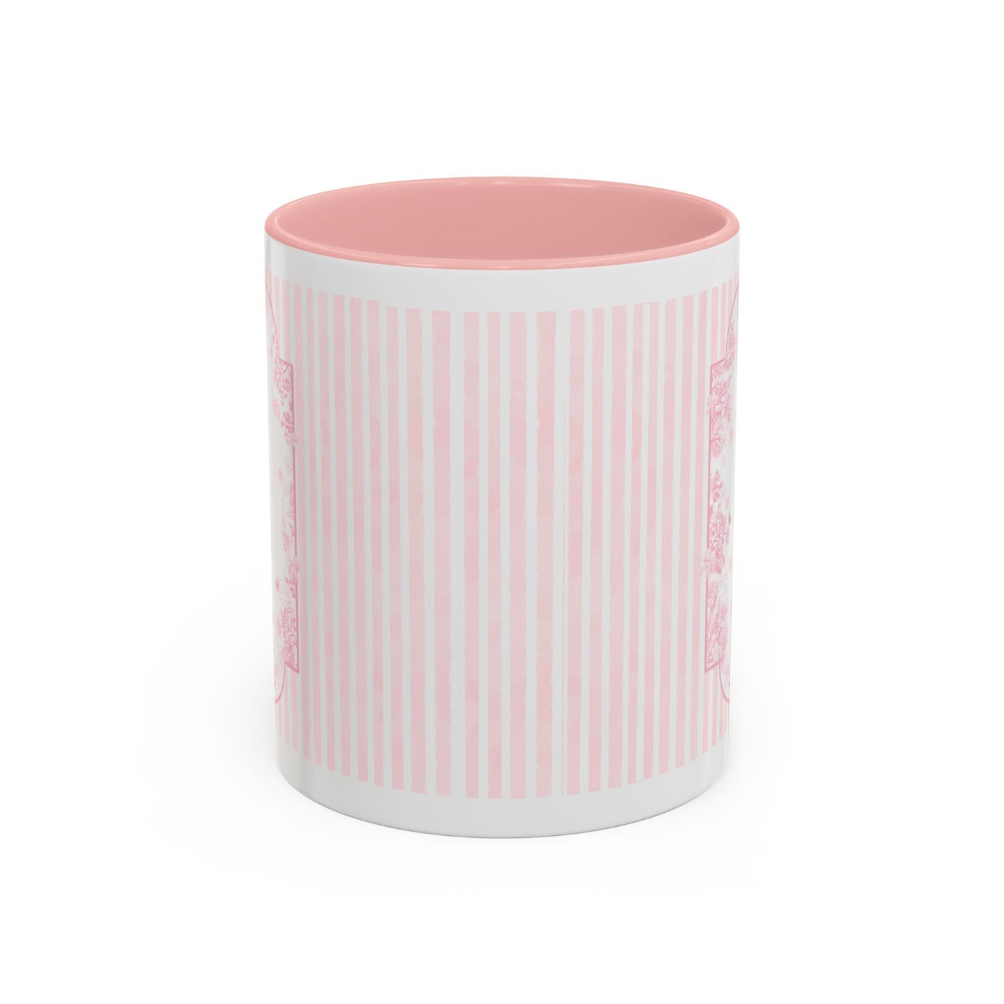 Pink Striped Accent Coffee Mug — Floral Frame 11oz