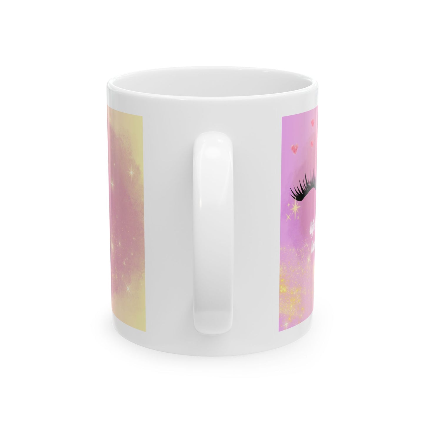 Pink Pastel Eyelash Ceramic Mug — Cute Makeup Lover Coffee Cup