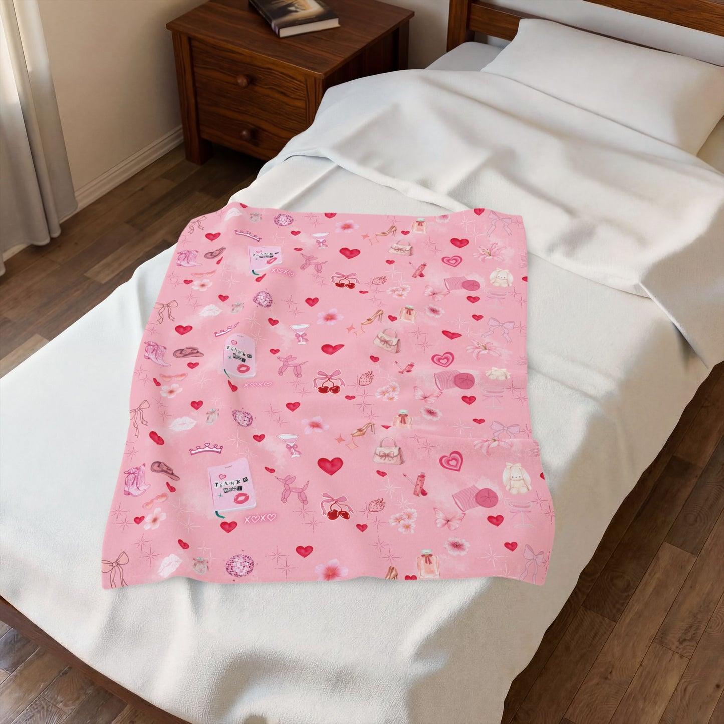 Velveteen Plush Blanket — Cute Girly Pink Cozy Throw