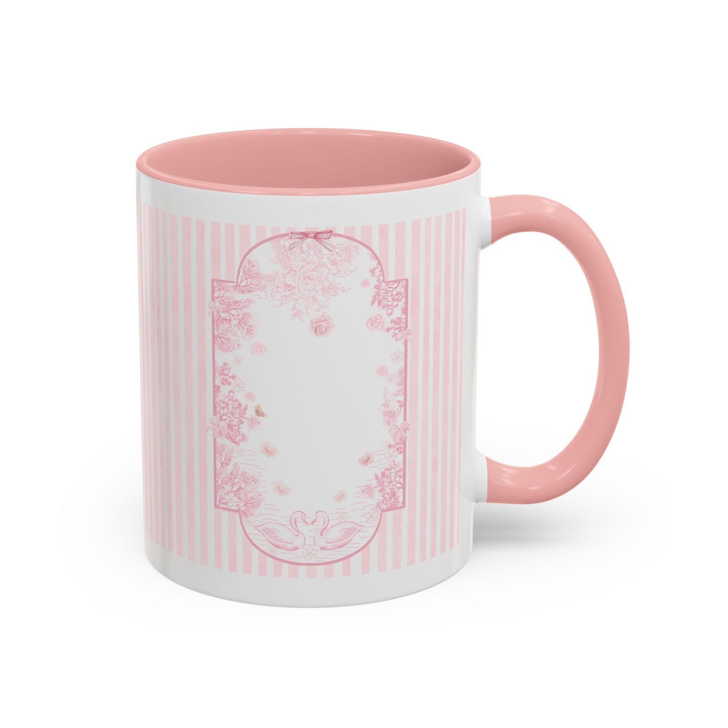 Pink Striped Accent Coffee Mug — Floral Frame 11oz