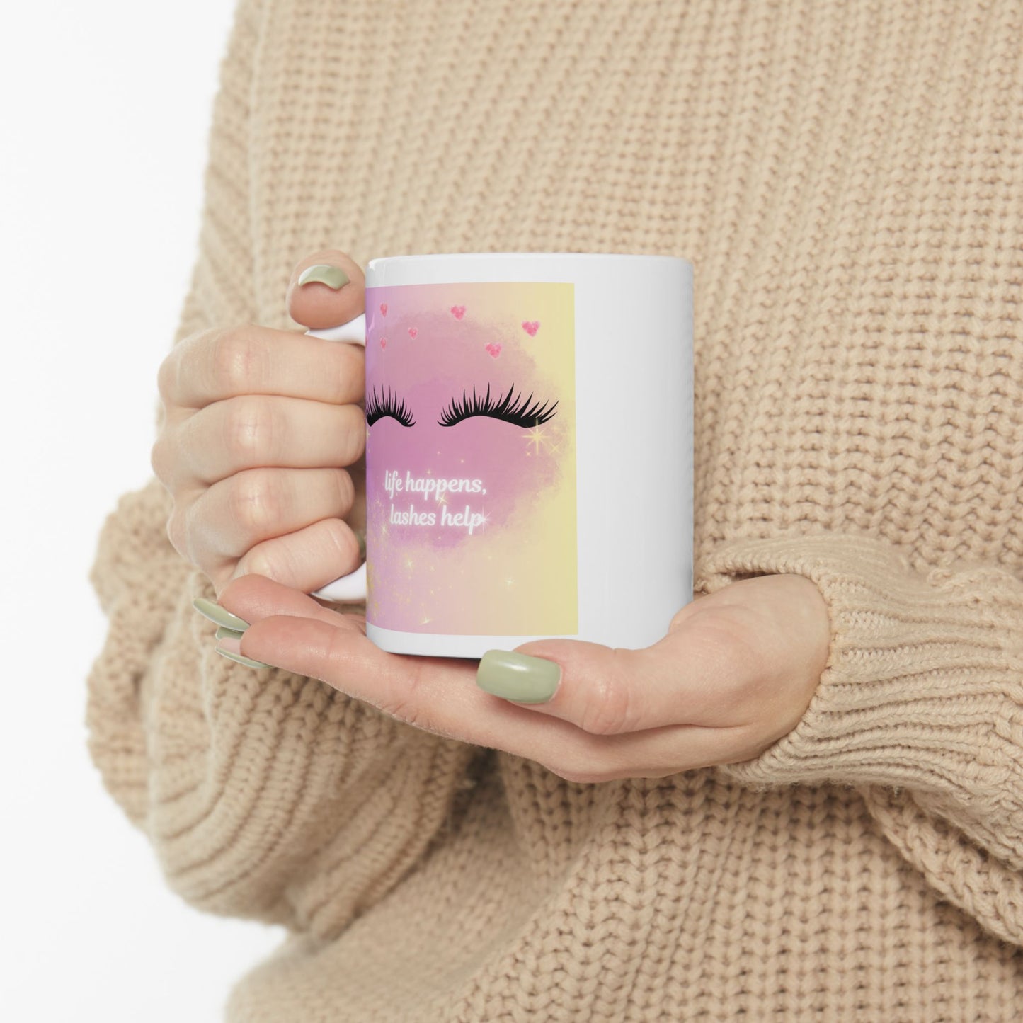 Pink Pastel Eyelash Ceramic Mug — Cute Makeup Lover Coffee Cup