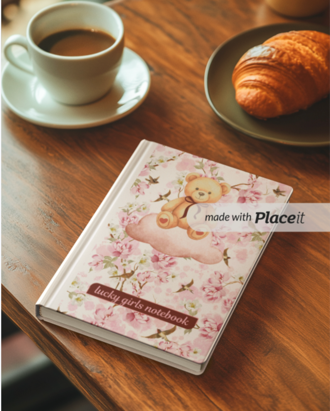 Floral Teddy Hardcover Journal — "Lucky Girl's Notebook"