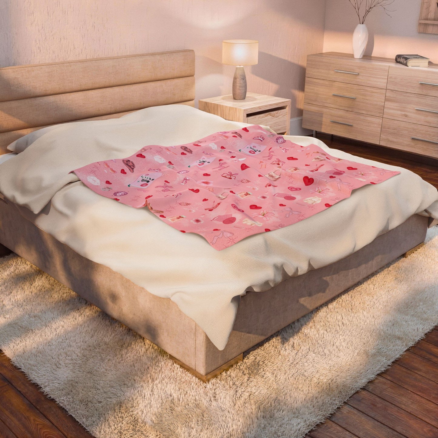 Velveteen Plush Blanket — Cute Girly Pink Cozy Throw
