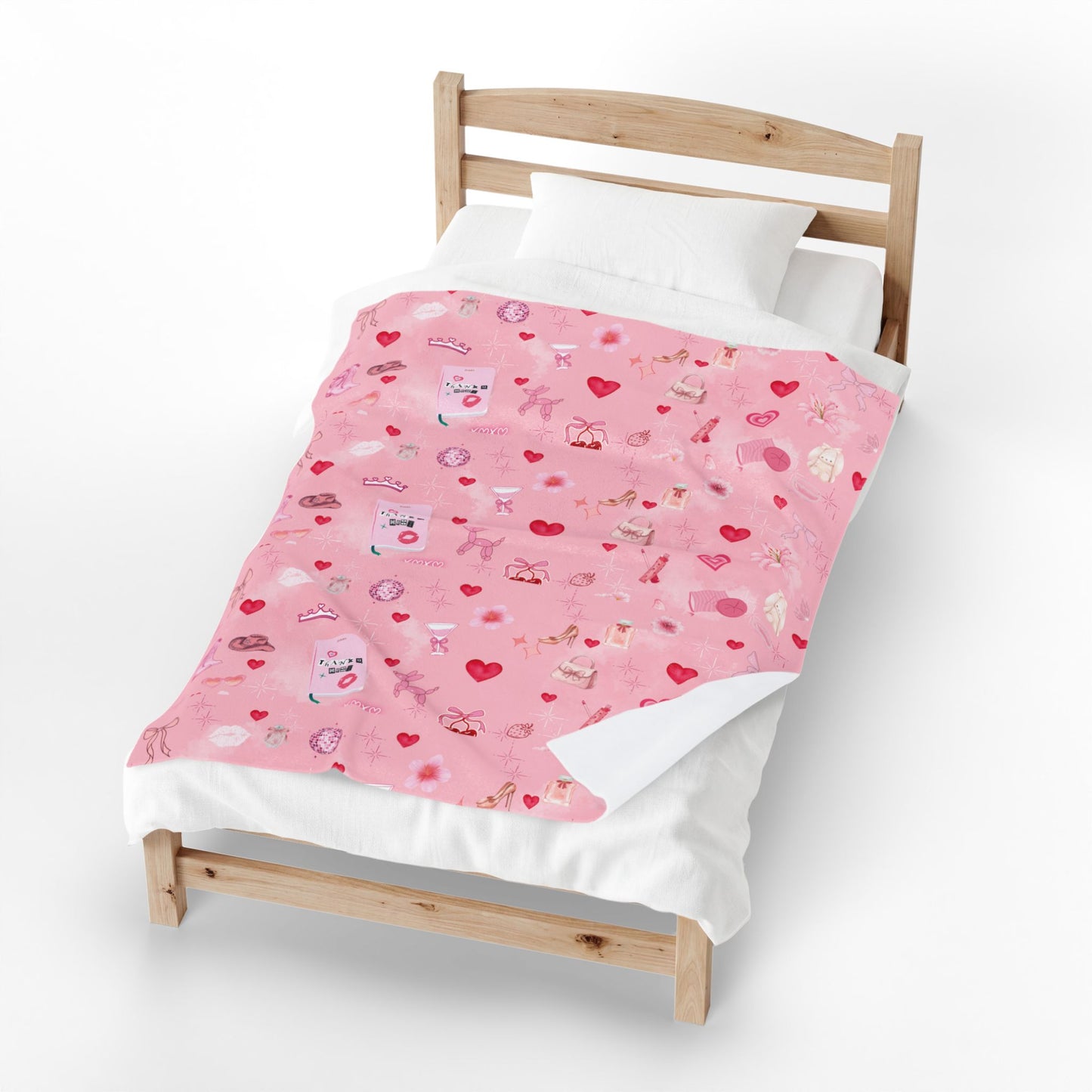 Velveteen Plush Blanket — Cute Girly Pink Cozy Throw