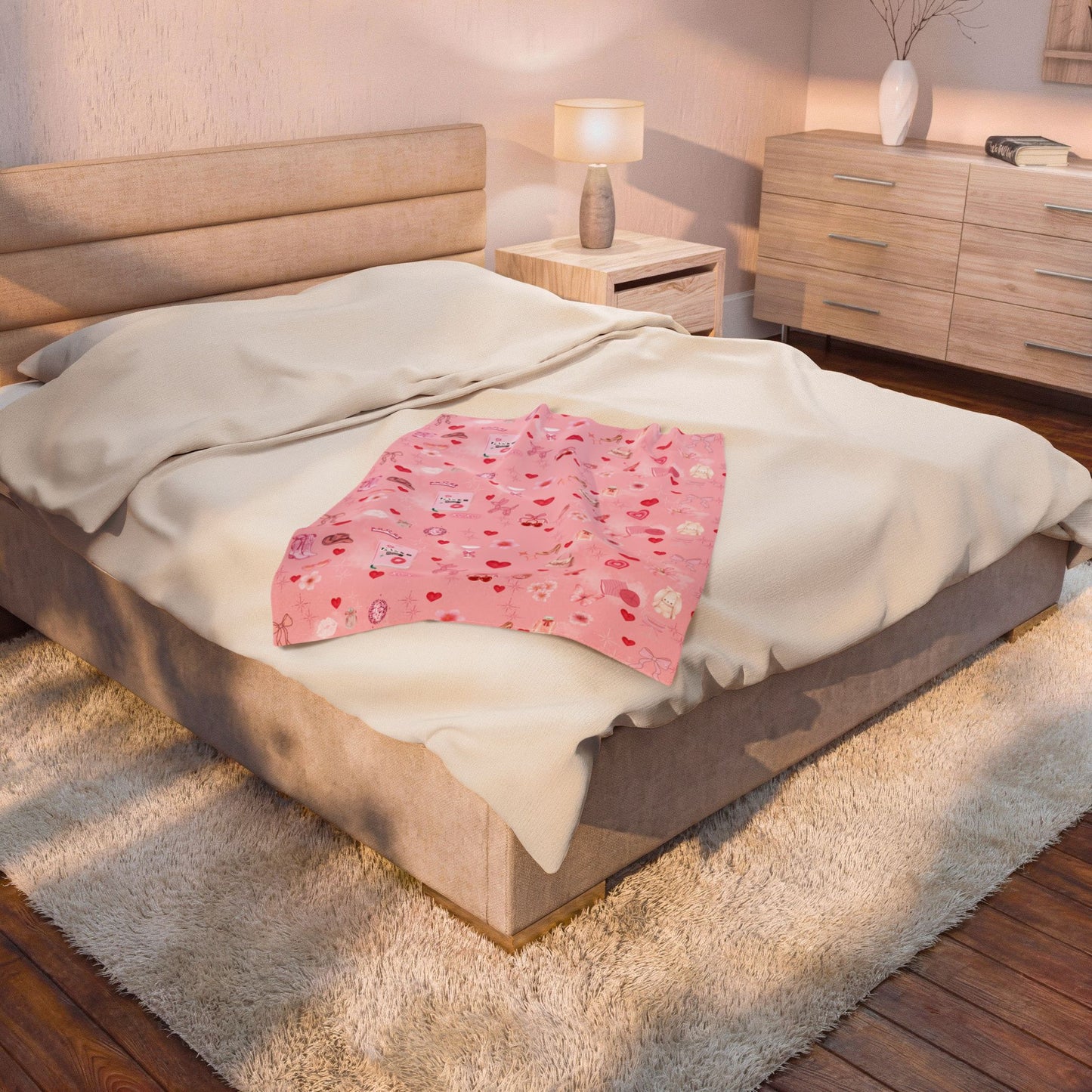 Velveteen Plush Blanket — Cute Girly Pink Cozy Throw