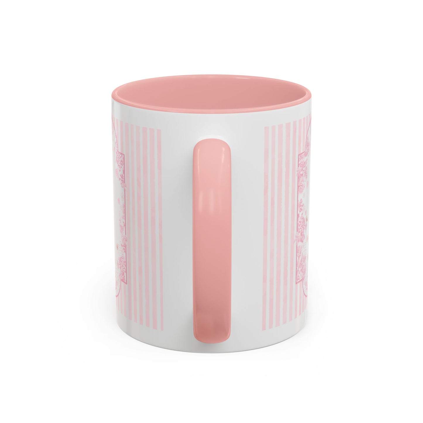 Pink Striped Accent Coffee Mug — Floral Frame 11oz