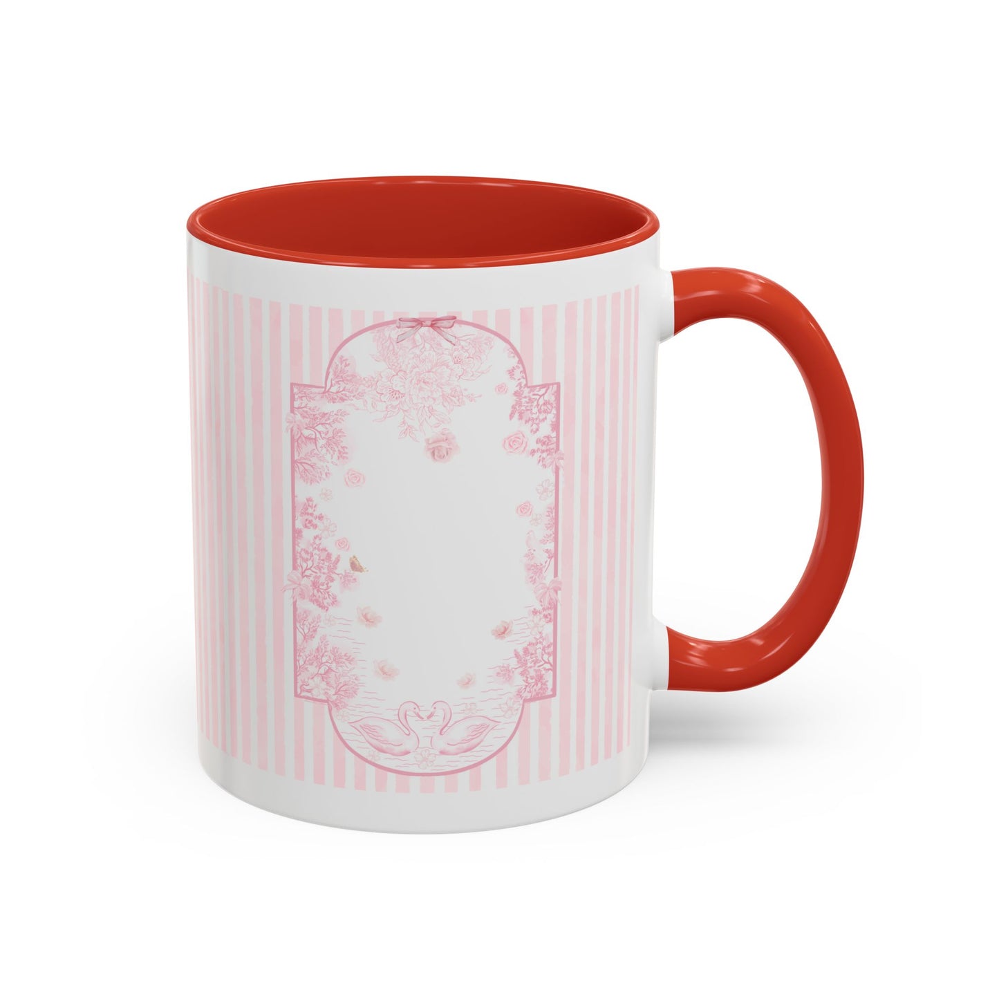 Pink Striped Accent Coffee Mug — Floral Frame 11oz
