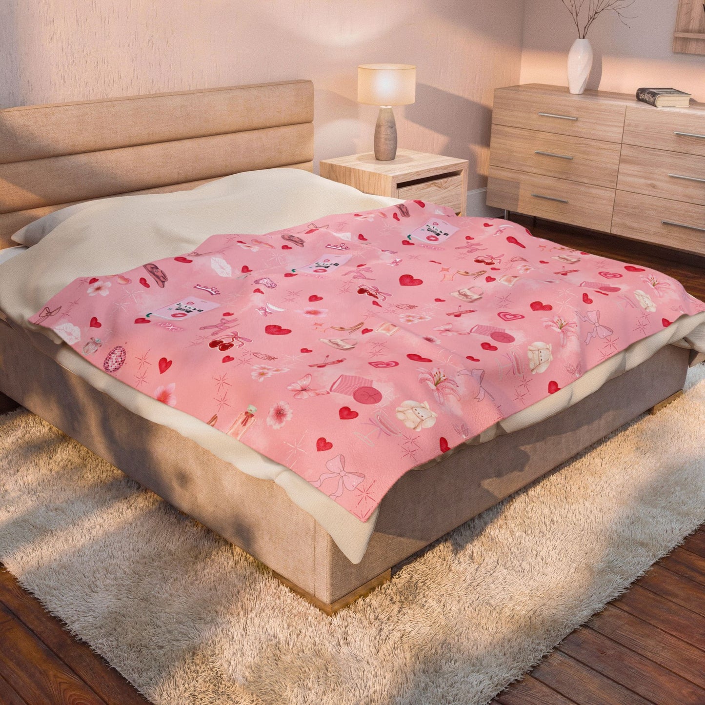 Velveteen Plush Blanket — Cute Girly Pink Cozy Throw