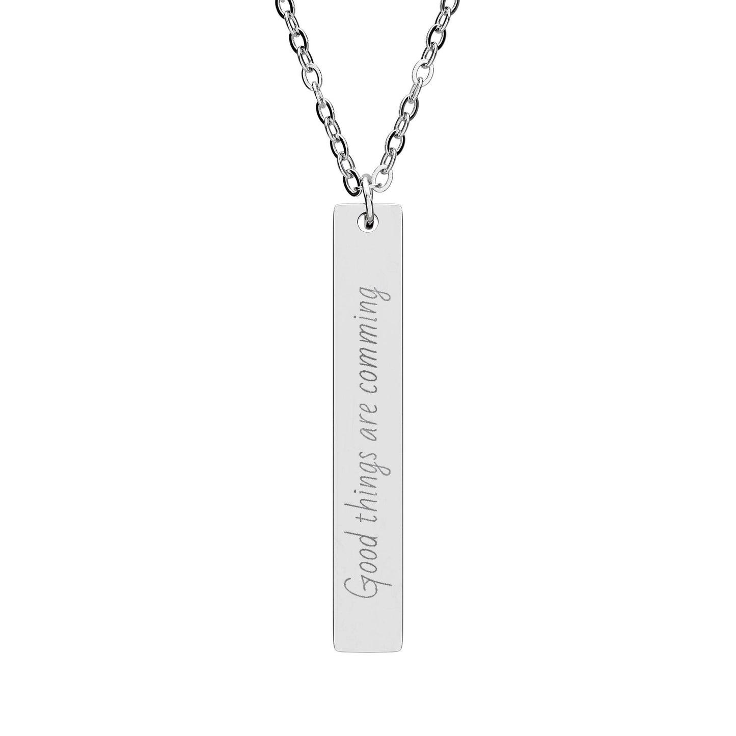 Engravable Vertical Bar Necklace — Personalized Name & Message Pendant (Sterling/Silver or Gold Plated)