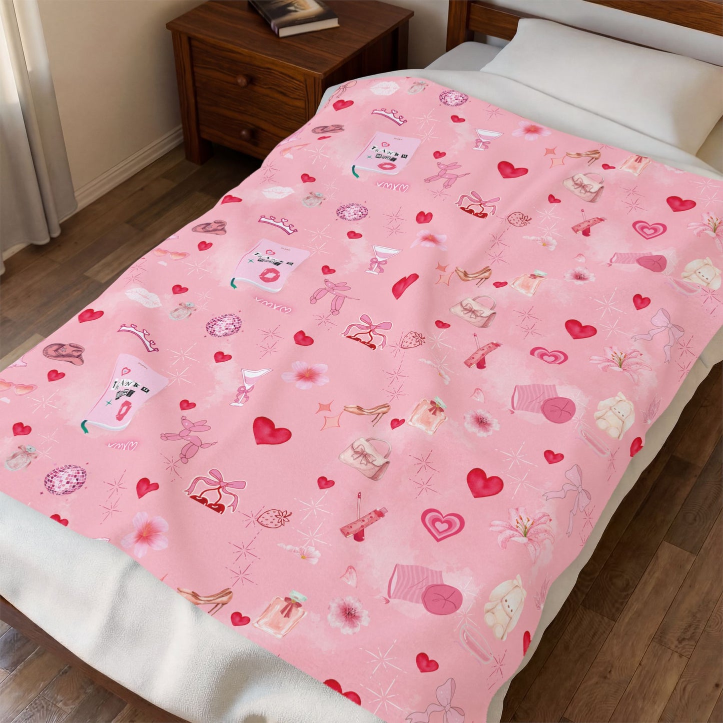 Velveteen Plush Blanket — Cute Girly Pink Cozy Throw